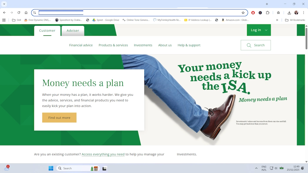 Financial services web page