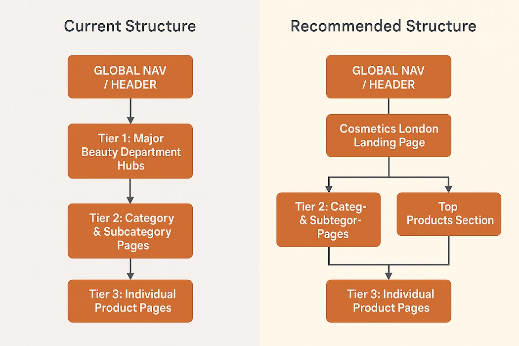 Current navigation structure with recommended linking structure