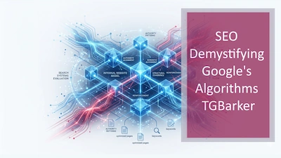 Visualization of Search Systems Evaluation showing website authority flow and internal link patterns in blue and red.